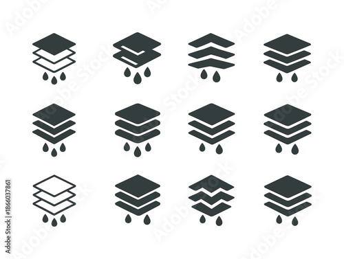 Water Treatment Icons. Water treatment. Icon set. Set Logo of water treatment: filtration layers. harmonious logo variations of the same emblematic concept,