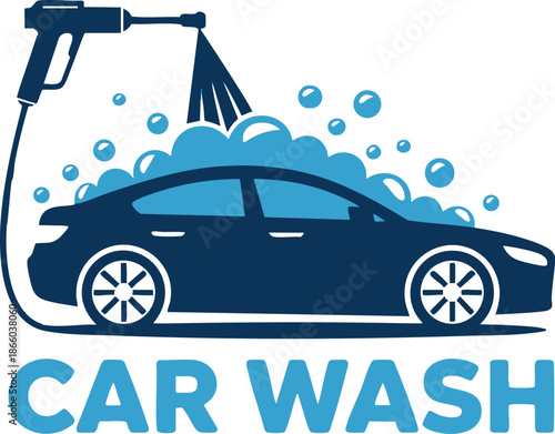 Car Wash Logo with Bubbles and Pressure Spray Graphic