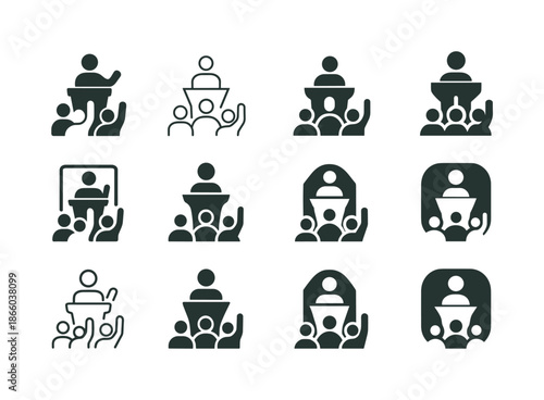 Motivational Speech Logos. Inspiring speeches or talks in motivational events. Icon set. Set Logo of inspiring speeches or talks in motivational events: