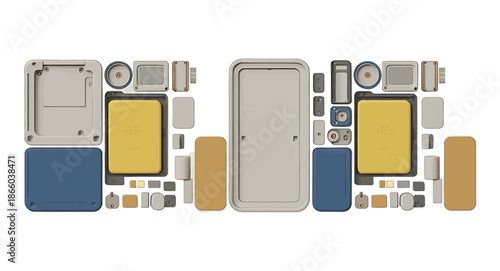 Disassembled smartphone components layout