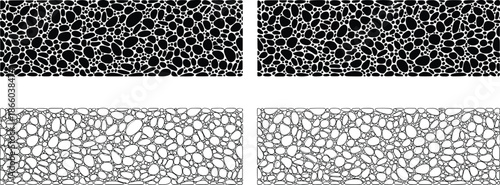 Voronoi pebble structure, abstract cellular grid, black white contrast, organic texture pattern, visual simulation model, irregular shape design