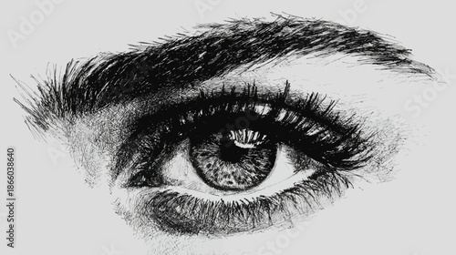 Detailed Realistic Graphite Drawing of a Human Eye with Eyebrow and Eyelashes, Artistic Sketch of Vision and Emotion
