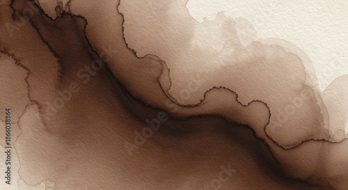 Abstract watercolor artwork with brown hues, flowing lines and soft textures on a light background