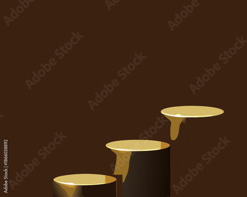 Golden platforms or podiums against a dark brown background abstract display