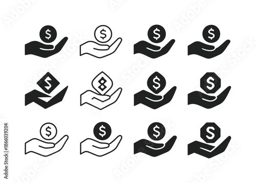 Poverty Alleviation Icons. poverty alleviation. Icon set. Set Logo of poverty alleviation: hands exchanging resources. harmonious logo variations of the same