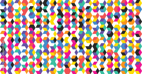 Vibrant geometric pattern with hexagons and triangles