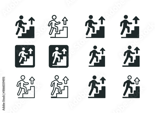 Adaptive Career Logos. Adaptive career training. Icon set. Set Logo of adaptive career training: career ladder. harmonious logo variations of the