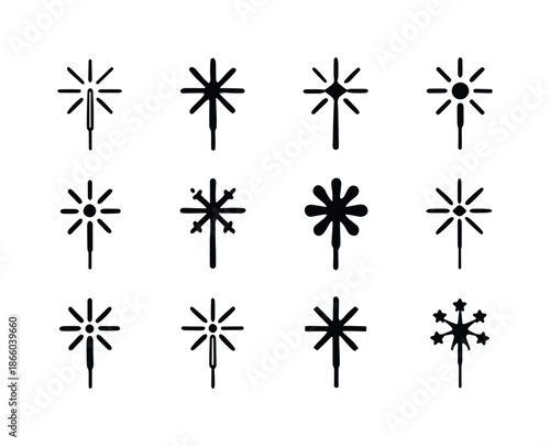 Sparkler Logo Variations. Sparkler. Icon set. Set Logo of Sparkler: celebration sparkle. harmonious logo variations of the same emblematic concept, each with