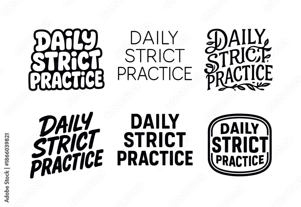 Obraz premium Harmonious Lettering Variations. Daily strict practice. Set lettering. harmonious lettering variations of the same emblematic concept, each with different