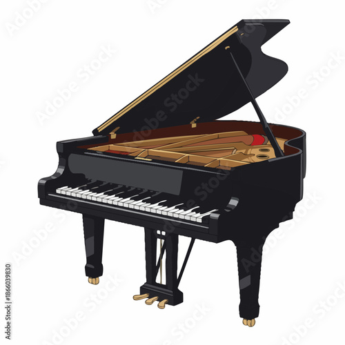 Elegant black grand piano vector illustration on white background