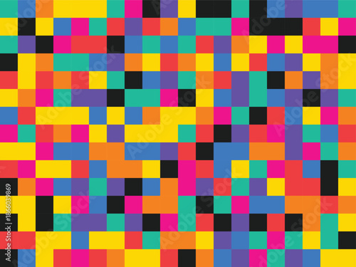 Vibrant pixelated mosaic in bold colors