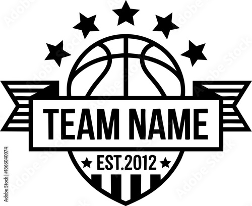 Bold Basketball Team Logo with Stars and Shield Emblem