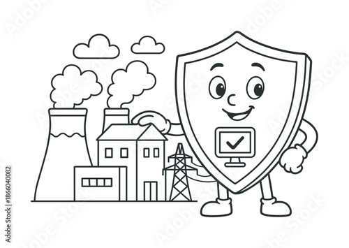 Cybersecurity Coloring Fun. Securing critical national infrastructure from cyber threats children?s coloring book illustration, outlined drawing, friendly