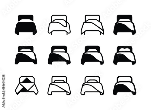 Blanket Icon Variations. Blanket. Icon set. Set Logo of Blanket: blanket on bed. harmonious logo variations of the same emblematic concept, each with different