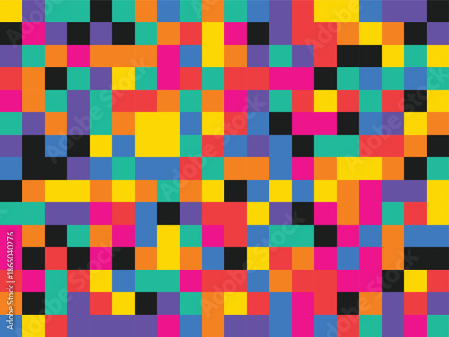 Vibrant pixelated mosaic artwork displaying a colorful array