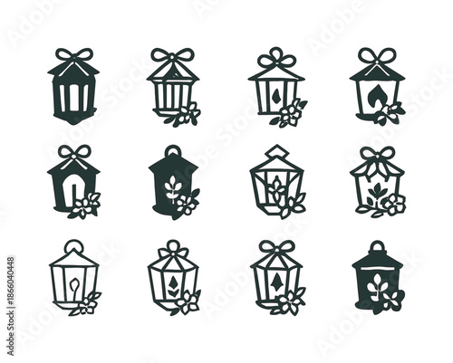 Bridal DIY Logos. DIY decorations for bridal showers. Icon set. Set Logo of DIY decorations for bridal showers: decorative lantern. harmonious logo variations