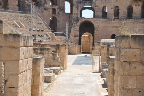 The Amphitheater of El-Djem, the second largest historic amphitheater in the world, built by the Romans in the 3rd century AD. Africa, Tunisia,