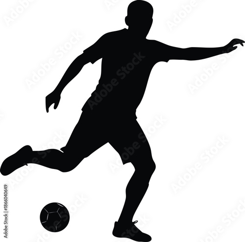 a silhouette of a person playing soccer with a ball on a white