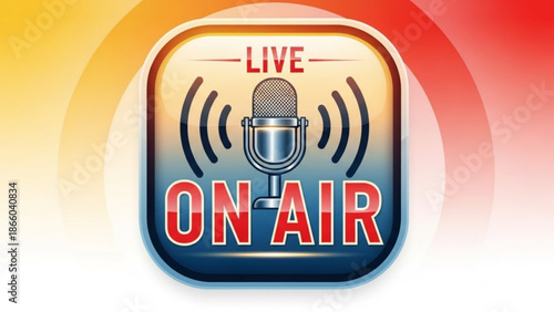 Live On Air Microphone Broadcasting Signal Radio Waves Gradient Background