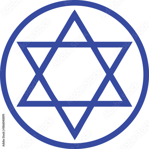 A simple blue illustration depicting the star of david within a circular frame