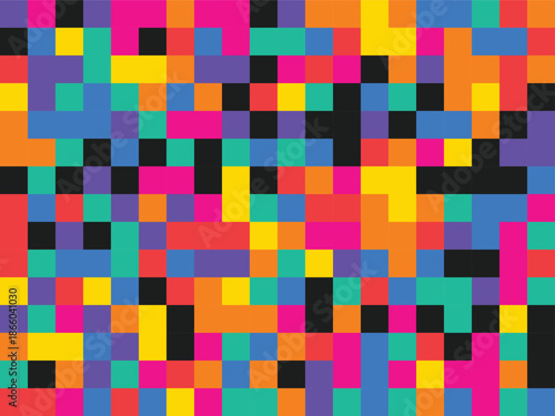 Vibrant pixelated mosaic with diverse colors