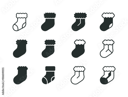 Fuzzy Socks Icons. Fuzzy Socks. Icon set. Set Logo of fuzzy socks: cozy winter emblem. harmonious logo variations of the same emblematic concept, each with