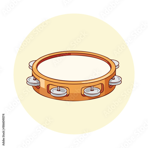 Simple cartoon drawing of a musical tambourine percussion instrument