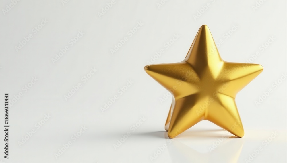Obraz premium Single gold star, shiny surface, white backdrop, elegant, design element, quality