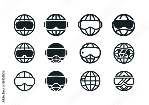 Virtual Reality Icons. Virtual reality and its impact on the internet experience. Icon set. Set Logo of Virtual reality and its impact on the
