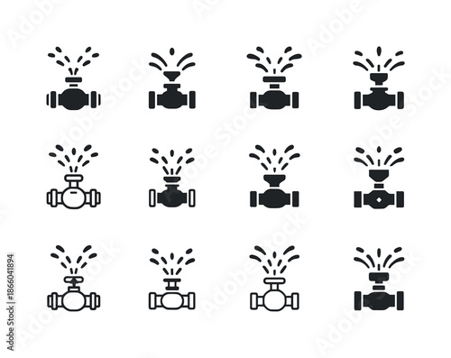 Irrigation Logo Set. irrigation system. Icon set. Set Logo of irrigation system: control valve. harmonious logo variations of the same emblematic concept, each