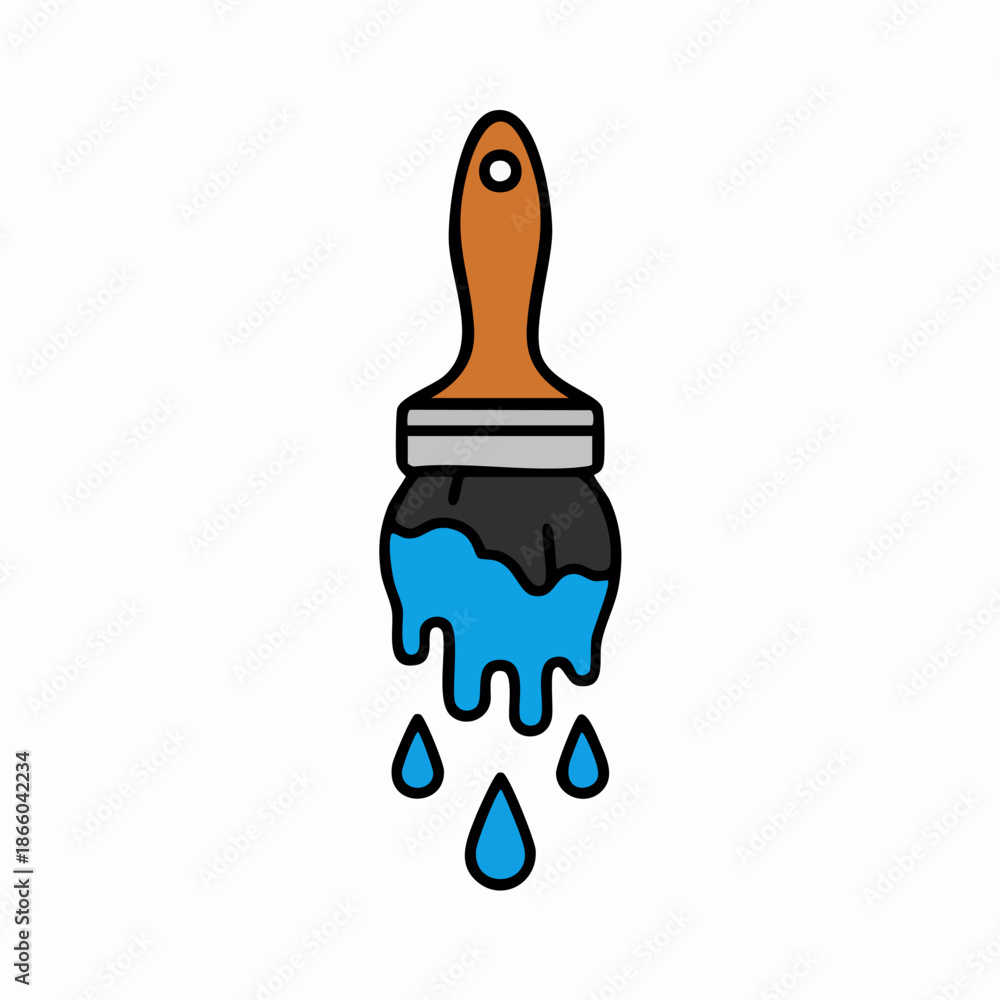 Obraz premium Cartoon Paintbrush Dripping Blue Paint Illustration Icon