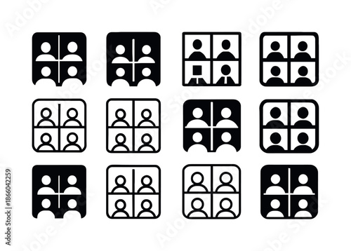 Remote Work Icons. Remote work productivity tips. Icon set. Set Logo of Remote work productivity tips: remote team video call. harmonious logo variations of