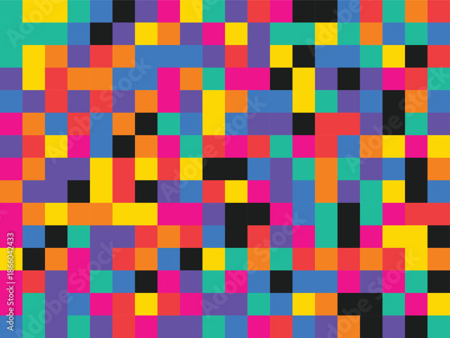 Vibrant pixelated mosaic in radiant colors