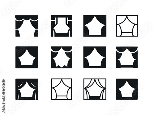 Theater Logo Variations. Theater Performance. Icon set. Set Logo of Theater Performance: stage curtain. harmonious logo variations of the same emblematic