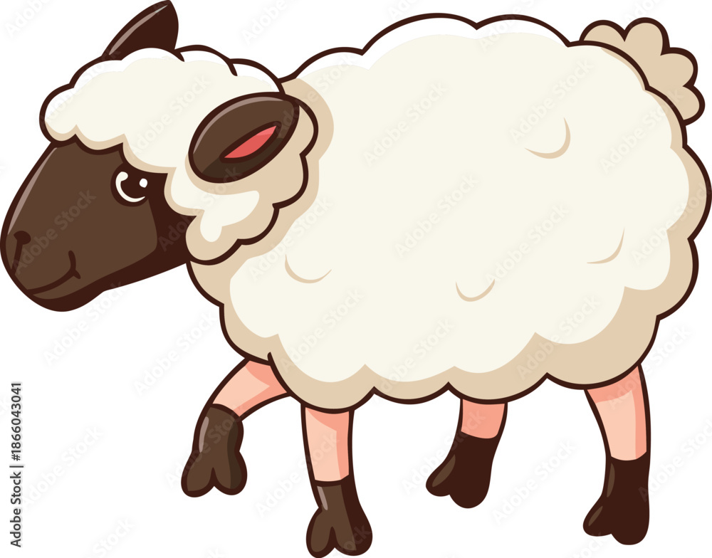 Obraz premium a cartoon image depicts a fluffy white sheep with black face and legs