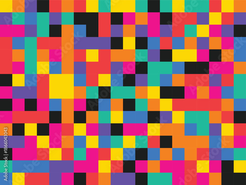 Vibrant pixelated mosaic with bold colors