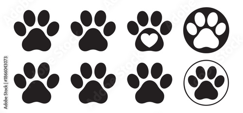 Dog paw vector icon puppy pet kitten paw print logo heart valentine cartoon character tattoo illustration