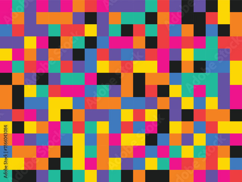 Vibrant pixelated mosaic in vivid colors