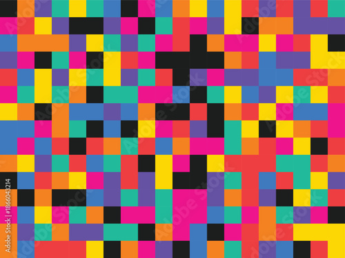 Vibrant pixelated mosaic with diverse colors
