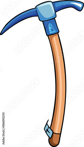 a detailed cartoon illustration of a blue and brown pickaxe on white background