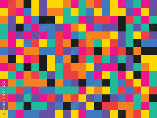 Vibrant pixelated mosaic artwork displaying a colorful array