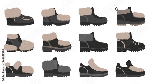 Collection of Black Leather Boots with Sheepskin.