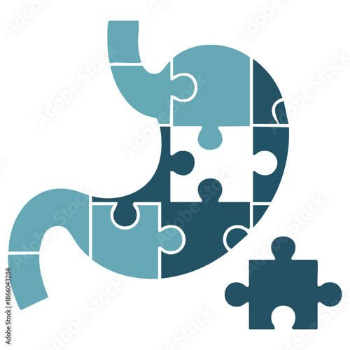 Creative medical concept human stomach with puzzles isolated gastroenterology vector