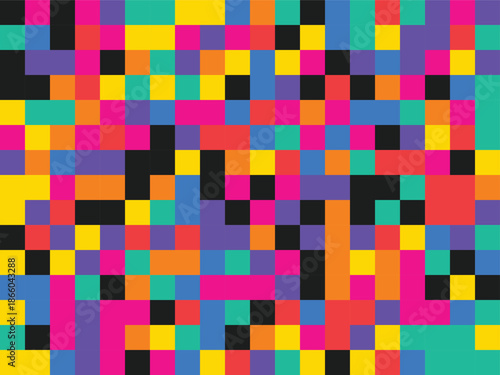 Vibrant pixelated mosaic featuring a multitude of bright colors