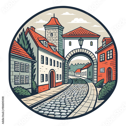 Historic Old Town Travel Vintage Illu