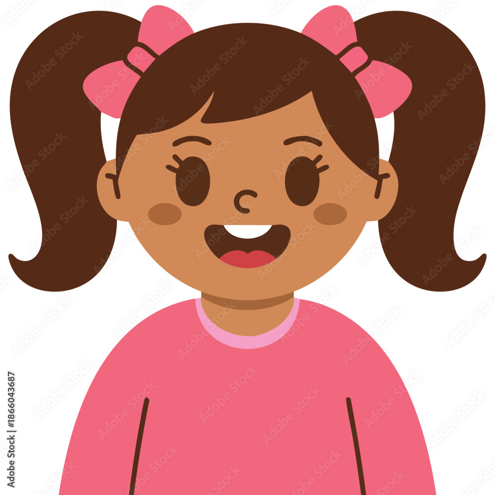 Obraz premium Little girl avatar character vector illustration isolated on plain white background