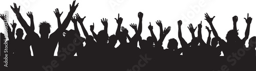 A vibrant vector illustration featuring a grass silhouette in front of a dancing crowd celebrating at a music festival disco party with a youth audience on a club stage