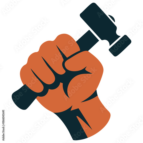 Tool hammer in hand vector illustration isolated on solid white background design