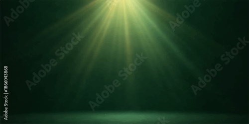 Bright blue beams of light and glowing sun rays burst through dark underwater space to create a star flare motion design on a stage backdrop