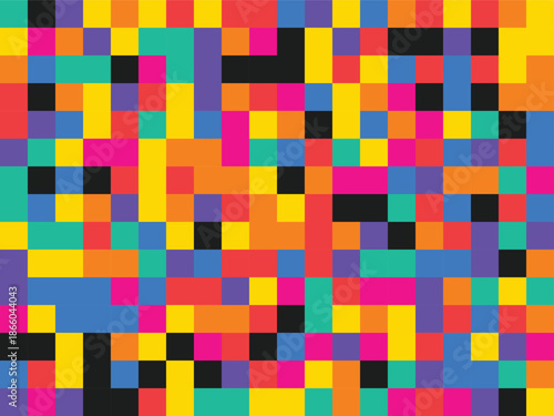Vibrant pixelated mosaic with diverse colors